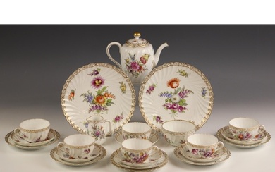 A Dresden porcelain part tea service, late 19th century, com...