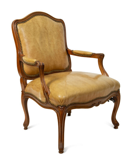 A French Provincial Style Leather Upholstered Fauteuil