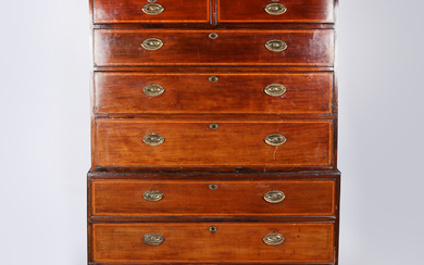 A GEORGE III MAHOGANY AND BOXWOOD CHEST ON CHEST.