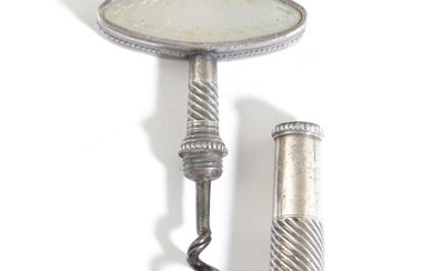 A GEORGE III SILVER AND MOTHER OF PEARL TRAVELLING CORKSCREW