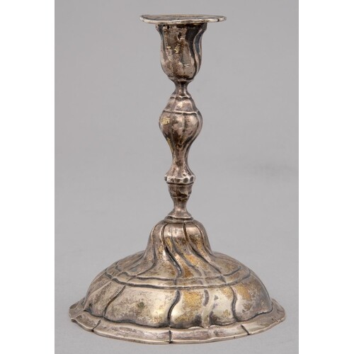 A GERMAN CAST SILVER CANDLESTICK, 18TH C, WRYTHEN FLUTED, 1...