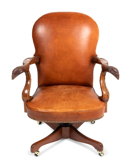 A George II Style Leather Upholstered Mahogany Executive Chair