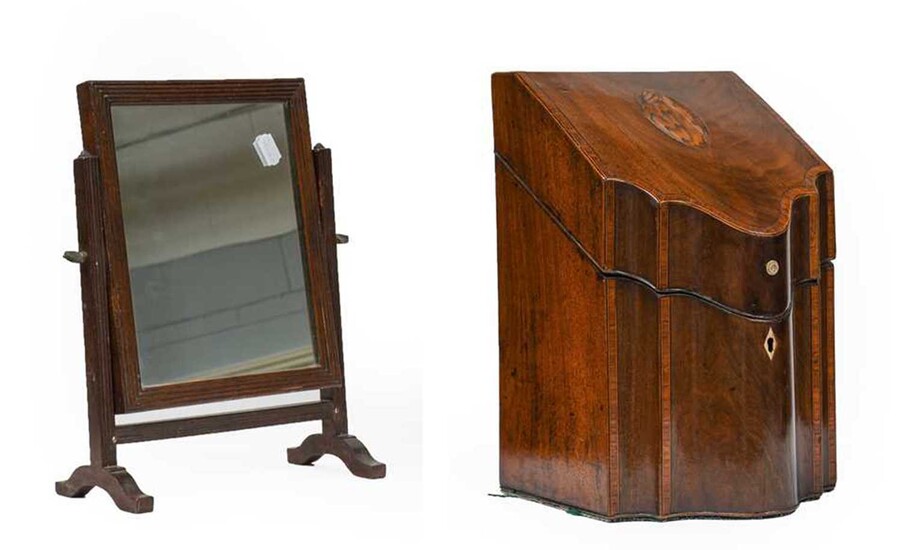 A George III mahogany serpentine knife box (converted); together...