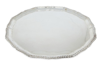 A George VI silver tray with gadrooned border, Sheffield, 1949, E. Silver & Co., of shaped circular form, 47cm dia., approx. weight 71.9oz