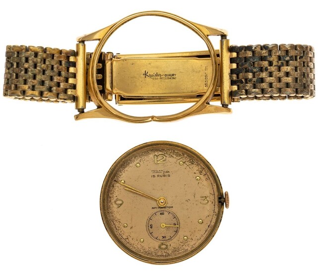 A Gold Gentlemen's Wristwatch by Meylan . 15 Jewel. 18 carat (.750) gold case, Kreisler Gold C...