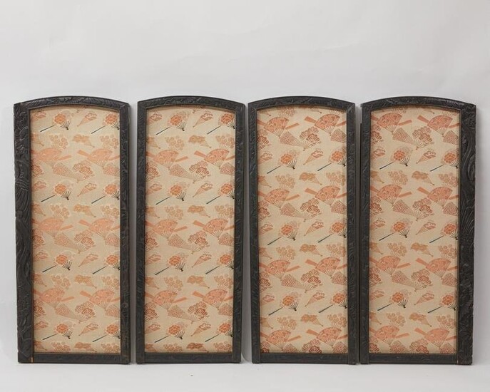 A Japanese hardwood mounted textile screen