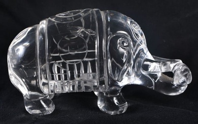 A LATE 19TH CENTURY CHINESE CARVED ROCK CRYSTAL FIGURE OF AN ELEPHANT Late Qing. 10 cm x 8 cm.