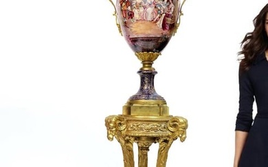 A Monumental Bronze Mounted Sevres Lidded Vase
