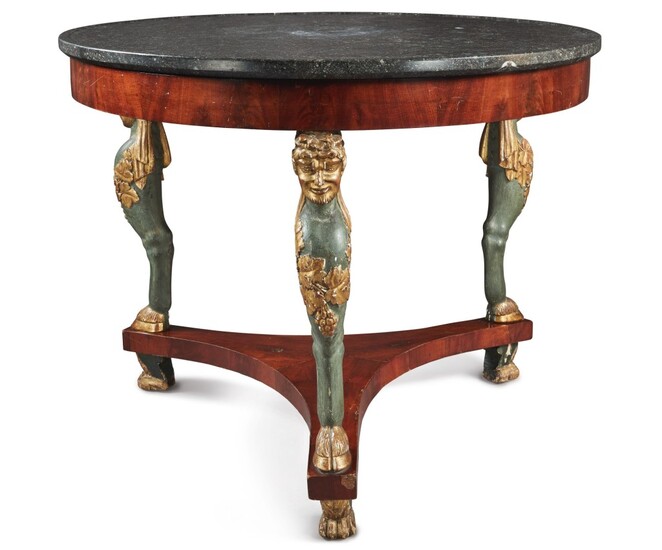 A NORTHERN EUROPEAN NEOCLASSICAL GILT AND EBONIZED WOOD CENTER TABLE , EARLY 19TH CENTURY