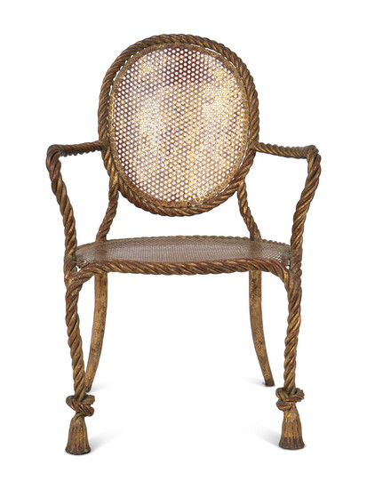 A Napoleon III Style Gilt-Metal Rope and Tassel Fauteuil