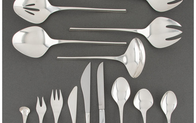 A Ninety-Three-Piece International Silver Co. Vision Pattern Silver Partial Service for Fourteen (designed 1961)