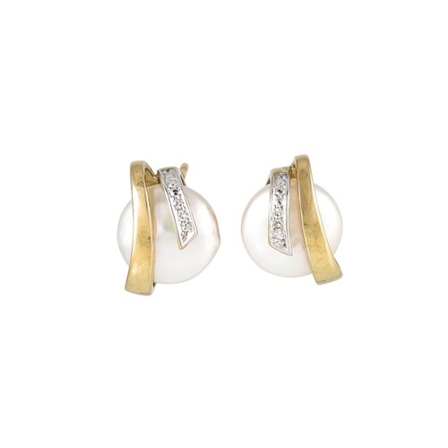 A PAIR OF MOTHER OF PEARL AND DIAMOND EARRINGS