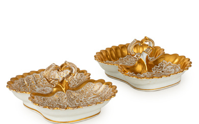 A PAIR OF SAINT PETERSBURG WHITE AND GOLD BASKETS, SECOND QUARTER 19TH CENTURY; THE GILDING SLIGHTLY WORN (2)
