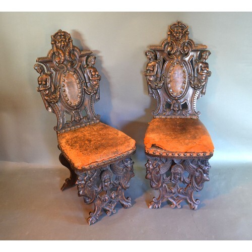 A Pair of Late 19th Early 20th Century Italian Carved Walnut...