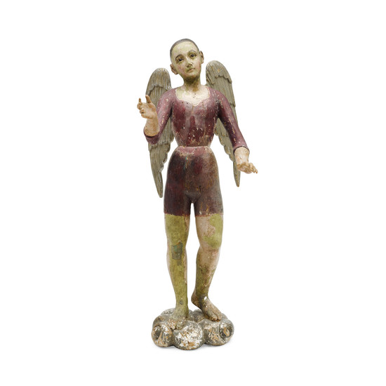 A Polychromed Carved Wood Figure of an Archangel