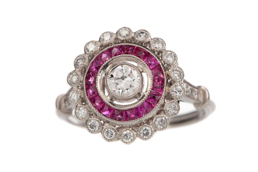 A RUBY AND DIAMOND TARGET RING