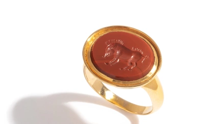 A Roman Red Jasper Ring Stone with a Boar