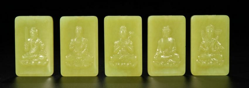 A SET OF HETIAN JADE BUDDHA CARVED TABLETS