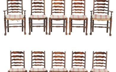 A SET OF TEN STAINED BEECH CHAIRS IN PROVINCIAL GEORGE III STYLE Late 20th century