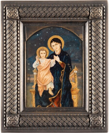 A SMALL ICON SHOWING THE ENTHRONED MOTHER OF GOD AFTER VIKT