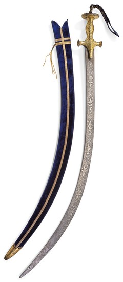A STEEL-HILTED SWORD (TALWAR) AND SCABBARD, THE BLADE WITH THE TEN AVATARS OF VISHNU, INDIA, 19TH CENTURY