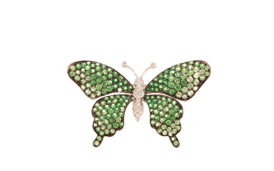 A Tsavorite Garnet Butterfly Brooch in 18K