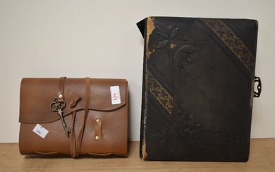 A Victorian embossed and tooled leather bound Cart de Visite album, containing various