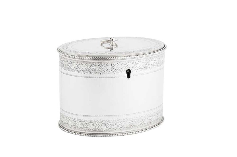 A Victorian sterling silver tea caddy, London 1861 by William Stocker (reg. Aug 1848)