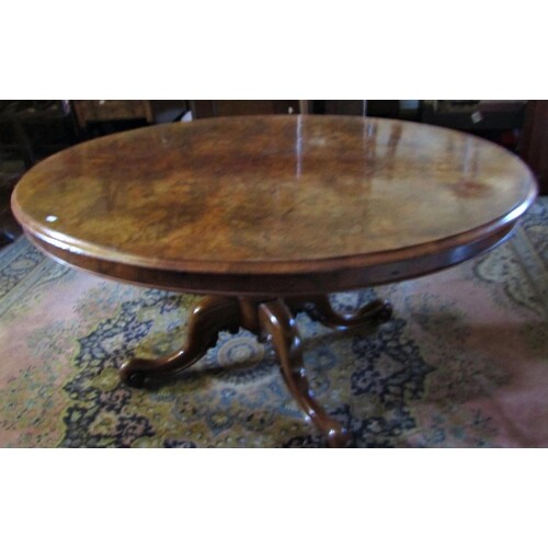 A Victorian walnut and burr walnut loo table, the oval top r...