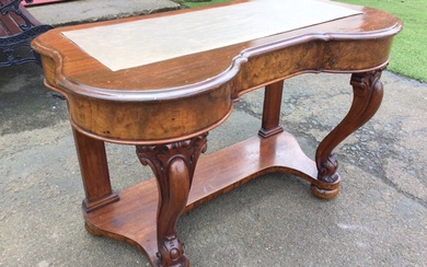A Victorian walnut & mahogany writing desk, the moulded kidney...