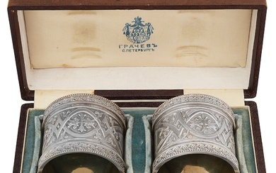 A cased pair of late 19th century Russian .84 silver napkin rings