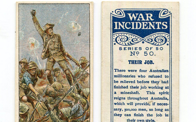 A collection of cigarette cards, including a set of 50 British American Tobacco 'War Incidents