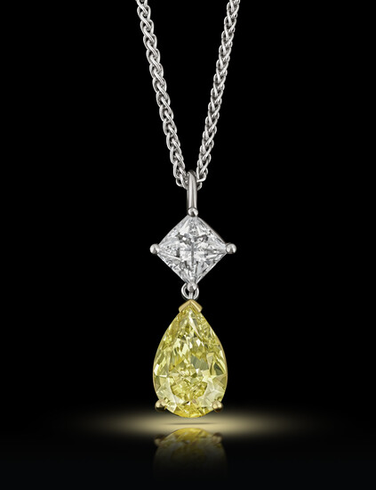 A fancy-coloured diamond-set pendant, 2.71cts, fancy vivid yellow