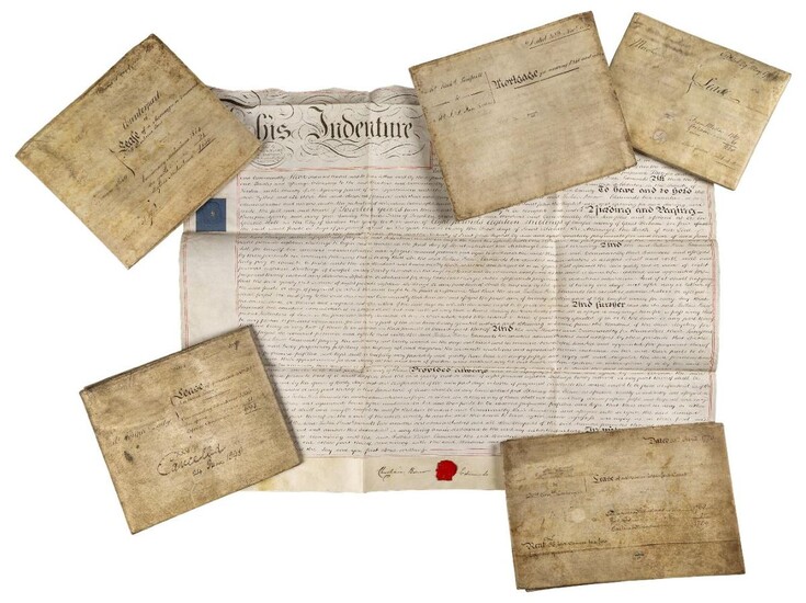 A group of hand-written legal documents relating to the City of London, 18th and 19th century, to include: an indenture lease dated 29 May 1767 between the Masters and Wardens of the Merchant Taylors of the Fraternity of Saint John the Baptist and...