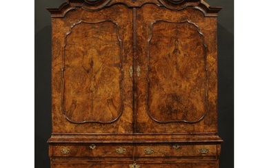 A large late 18th century Dutch burr walnut armoire or press...