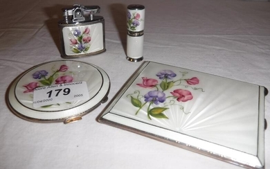 A mid 20th Century silver guilloche enamel compact set...