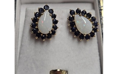 A nice pair of Gold, opal and Sapphire Earrings.