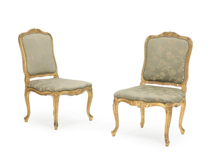NOT SOLD. A pair of 19th-20th century Rococo style giltwood chairs, upholstered in greenish furniture fabric. (2) – Bruun Rasmussen Auctioneers of Fine Art