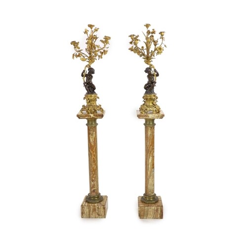 A pair of 19th century French bronze and ormolu six light ca...