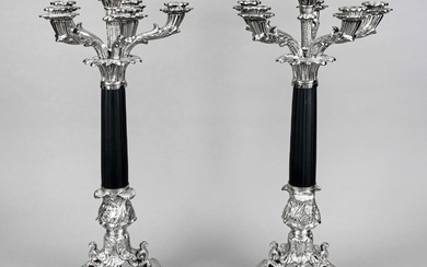 A pair of large six-flame candlestic
