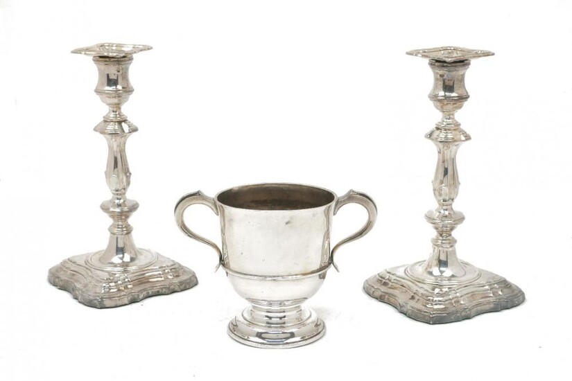 A pair of silver baluster candlesticks, Sheffield,...