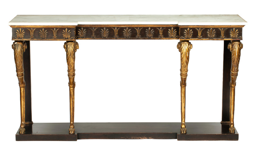 A parcel gilt, simulated rosewood inverted breakfront console table, in the manner of Thomas Hope, 20th century