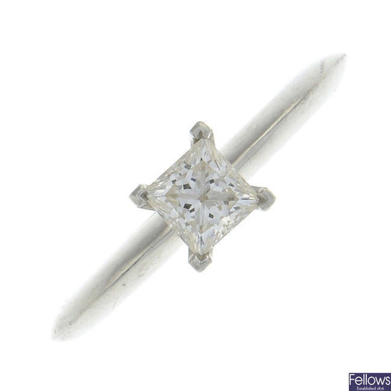 A platinum square-shape diamond single-stone ring, by Tiffany & Co.