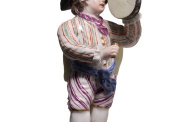 A porcelain figure of a boy with tambourine, Höchst, 1750 - 1765