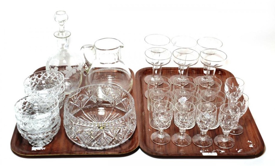 A set of six stemmed glasses; a water jug and...
