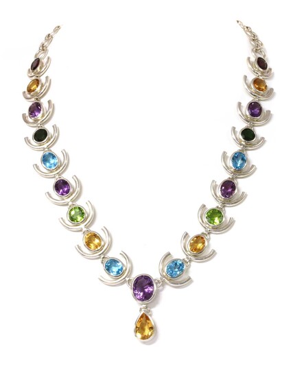 A sterling silver assorted gemstone necklace