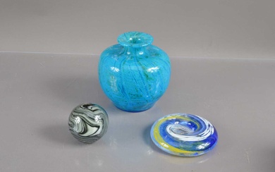 A studio art glass blue swirl vase possibly 'Mdina'