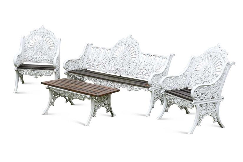 A suite of Coalbrookdale style garden furniture, 20th century