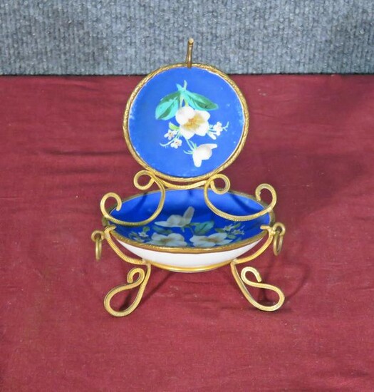 ANTIQUE FRENCH HAND PAINTED PORCELAIN WATCH HOLDER
