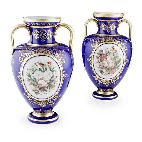 ATTRIBUTED TO BACCARAT, A PAIR OF BLUE GROUND OPALINE GLASS ...